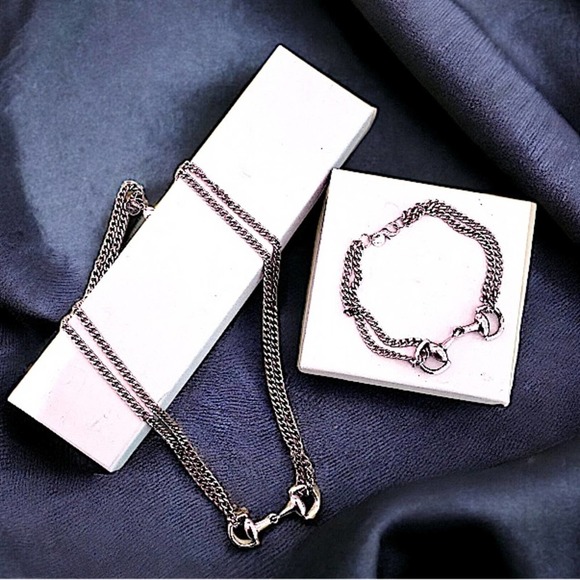 Sterling Silver HorseBit Handmade Necklace Bracelet Matching Chain Link Set - Picture 12 of 13